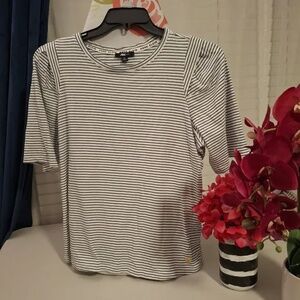 3/$15 ANNE KLEIN SPORT Womens Striped T Shirt XL Cotton Modal Black White Casual